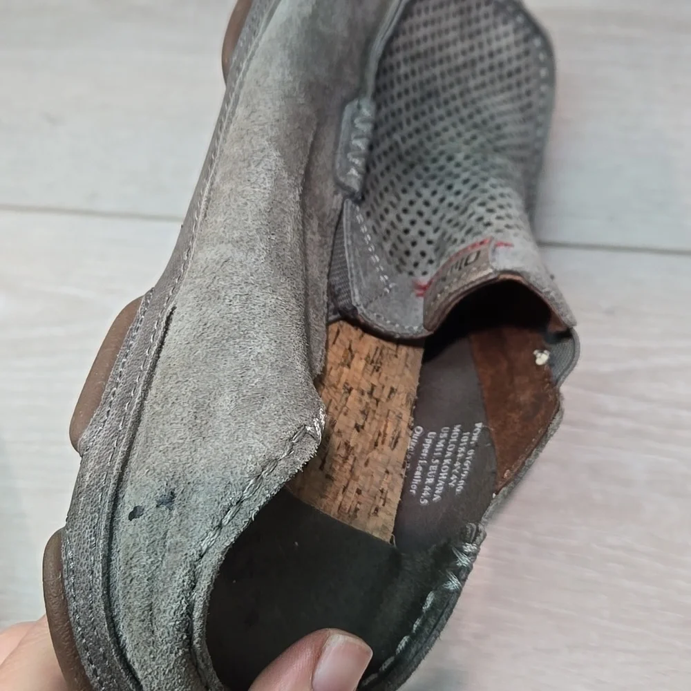 Olukai Men's Moloa Kohana Leather Gray Loafers Slip On Shoes Sz 11.5
